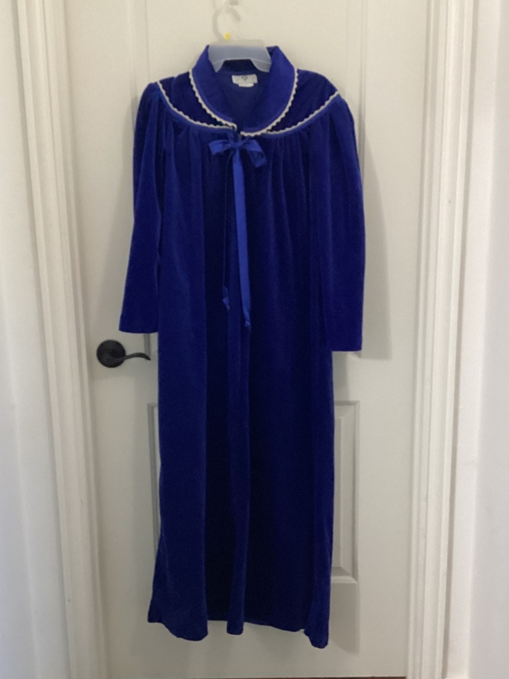 Vintage 1970s  Royal Blue Velour Arnel Triacetate Long Robe / Nightgown